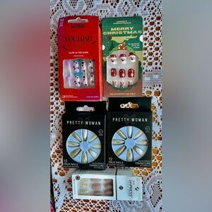 Fake nails 5 sets holiday + press on & glue on (NIB)